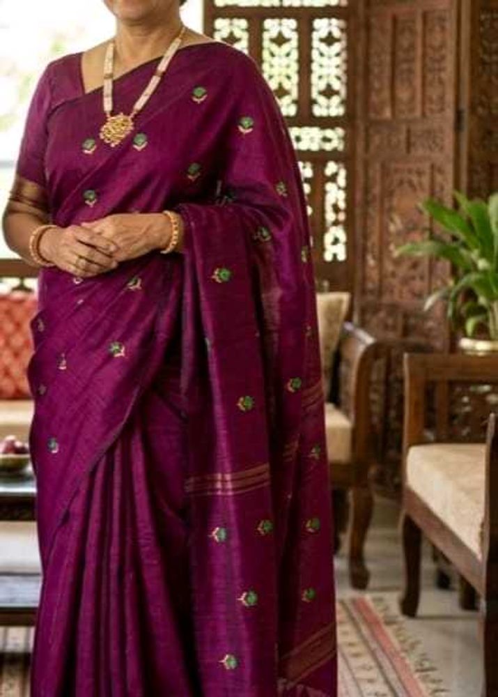 Elegant Purple Silk Saree with Embellishments