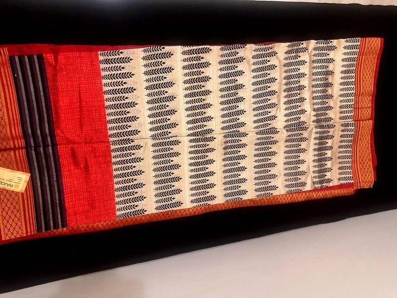 New Copper Orange &amp; Red Art Silk Saree with Elegan