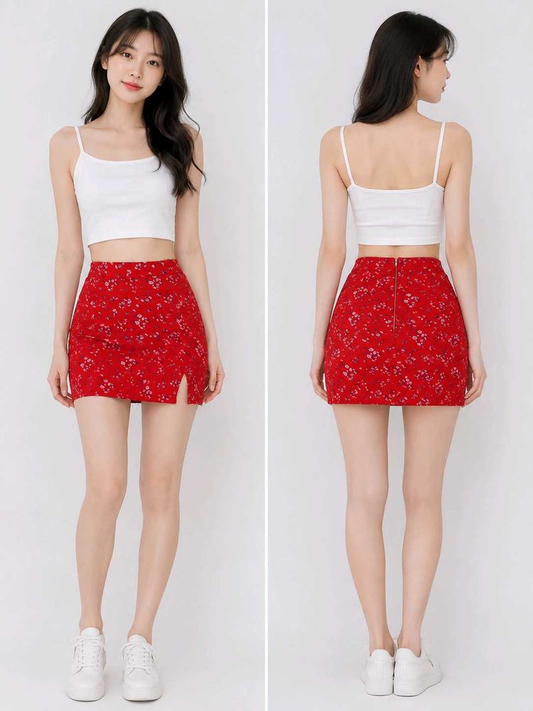 Red Floral Mini Skirt