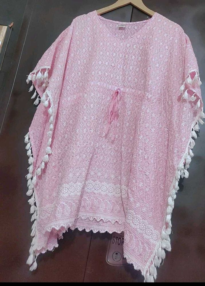 Light Pink Chikan Stuff Tunic For 38 Bust