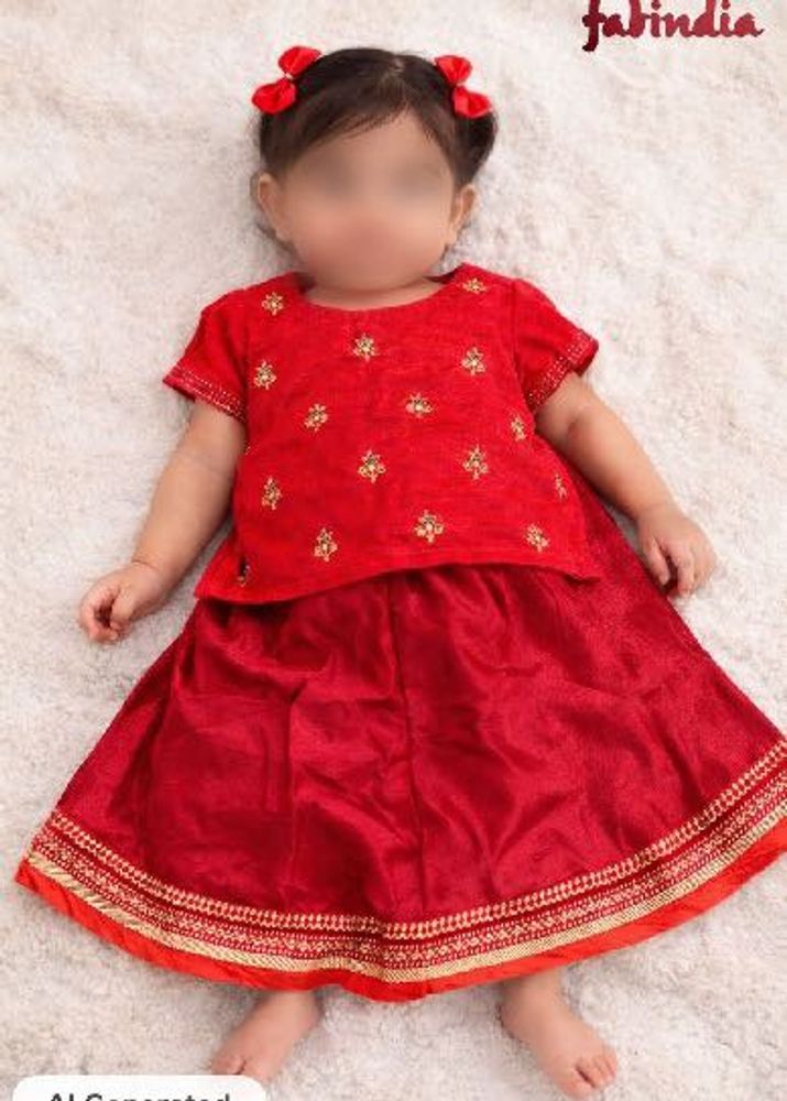 FabIndia Red Girls' Lehenga Choli