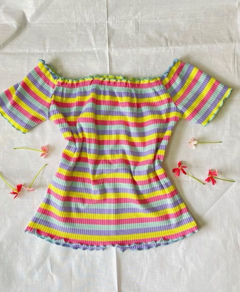 Colorful Striped Off-Shoulder Top