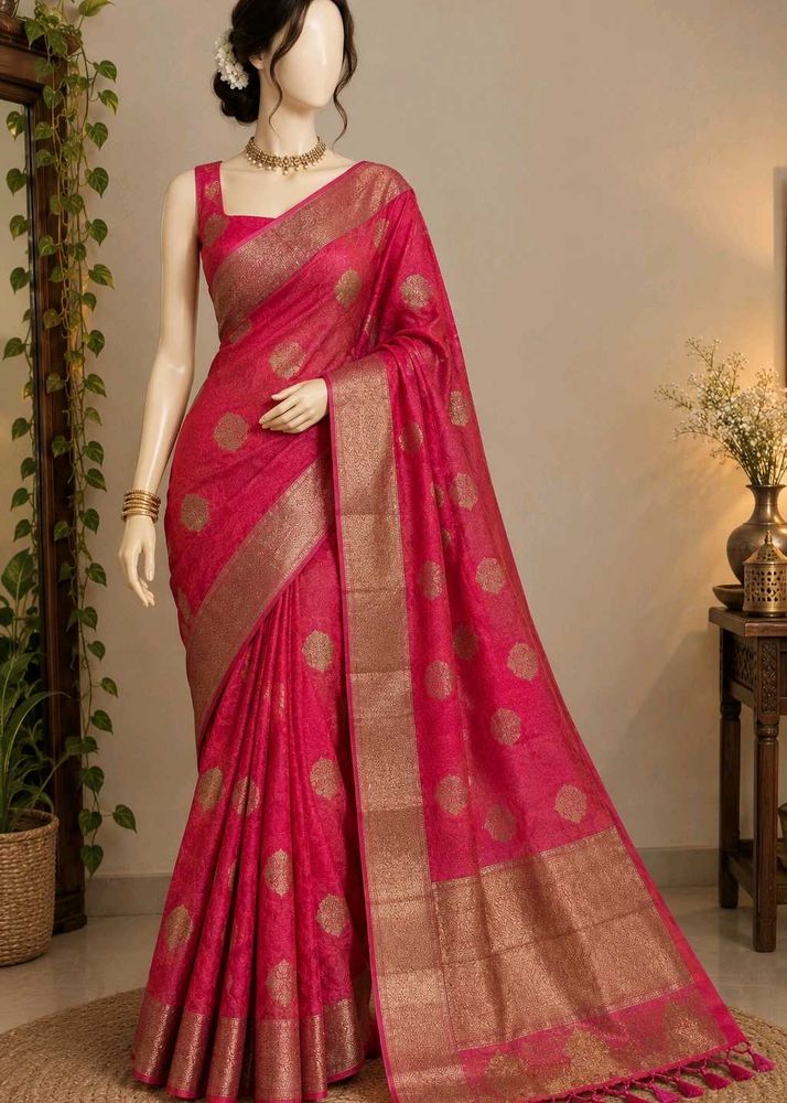 Elegant Rani Pink Saree with Antique Gold Zari Bor
