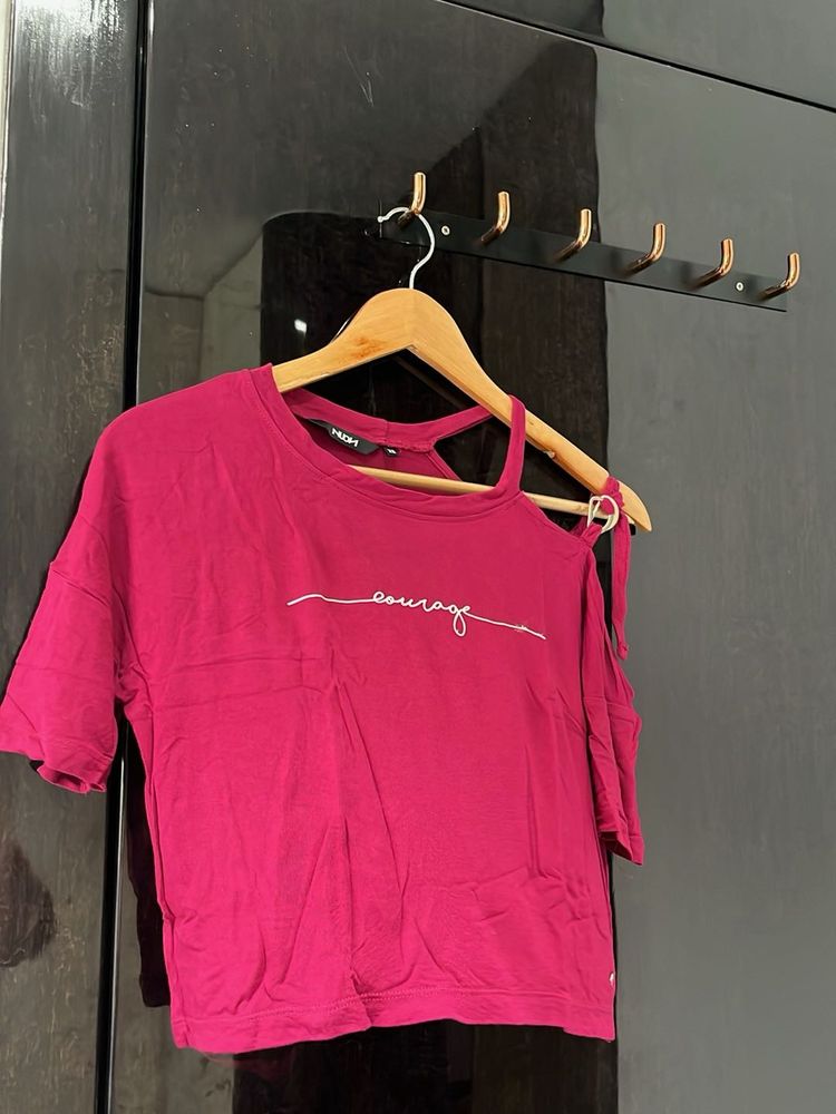 Stylish Pink Cold-Shoulder Top