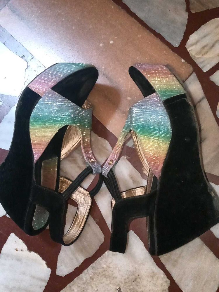 Sparkly Rainbow Wedge Sandals