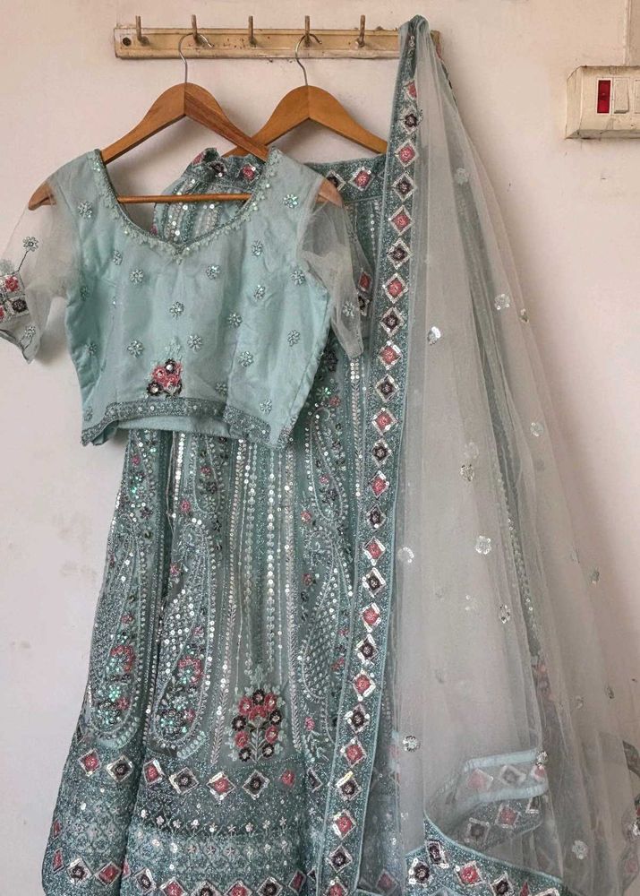 Sequined Lehenga Choli Set 🩵