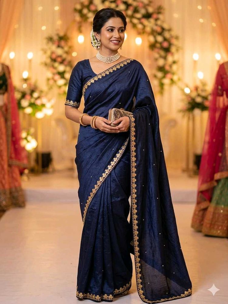 Elegant Navy Blue Saree with Gold Border