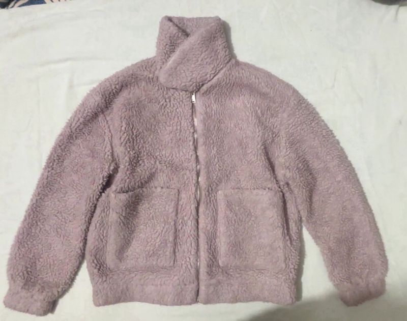 Lilac Fuzzy Zip-Up Jacket