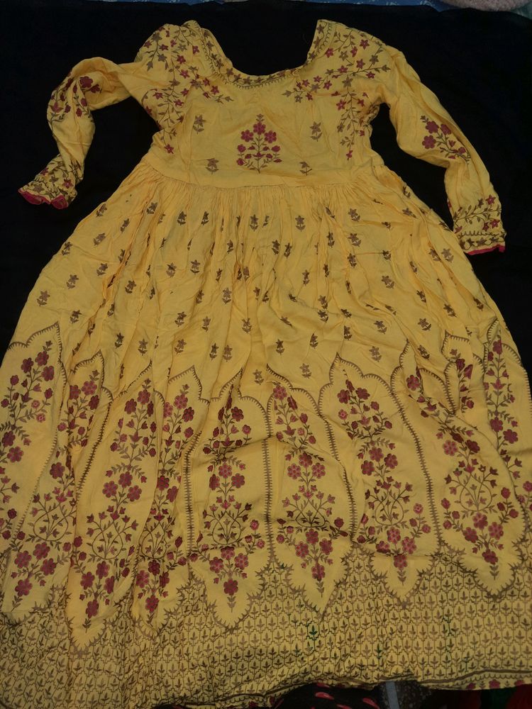 YELLOW ANARKALI SUIT WITH PALAZO