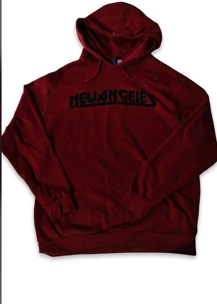 Maroon Hoodie with "NEW ANGELS" Graphic