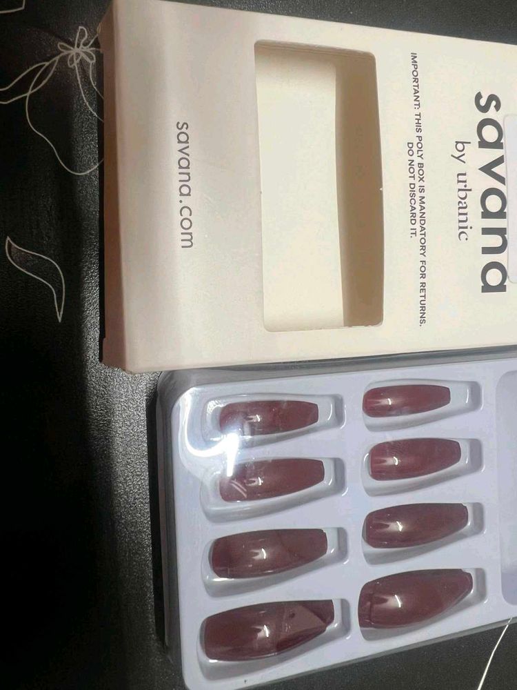 Savana Burgundy Coffin Press-On Nails set of 10