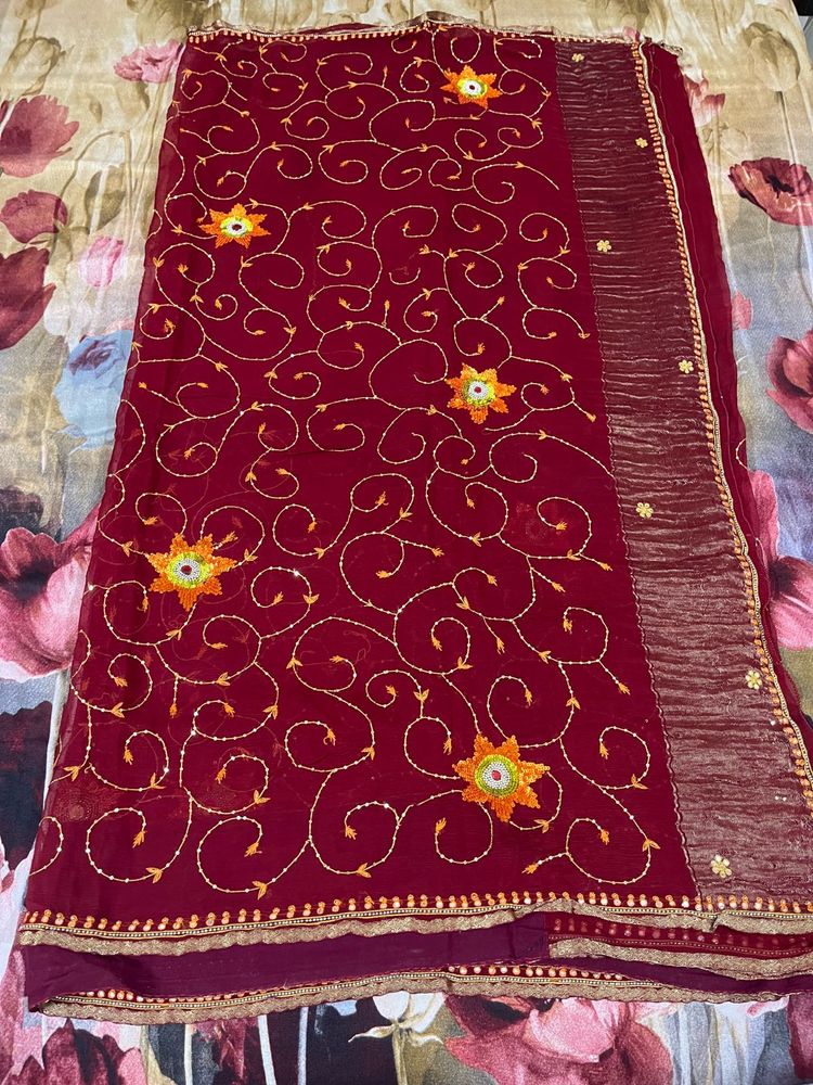 Maroon Embroidered Saree