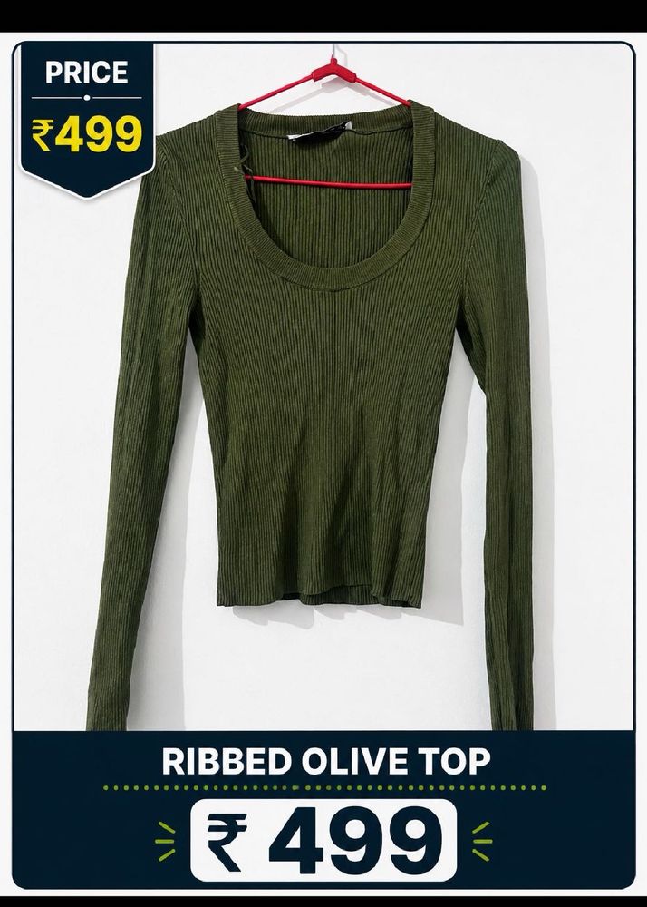 Ribbed Olive Long Sleeve Top