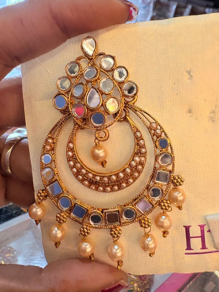 Statement Mirror &amp; Pearl Earrings