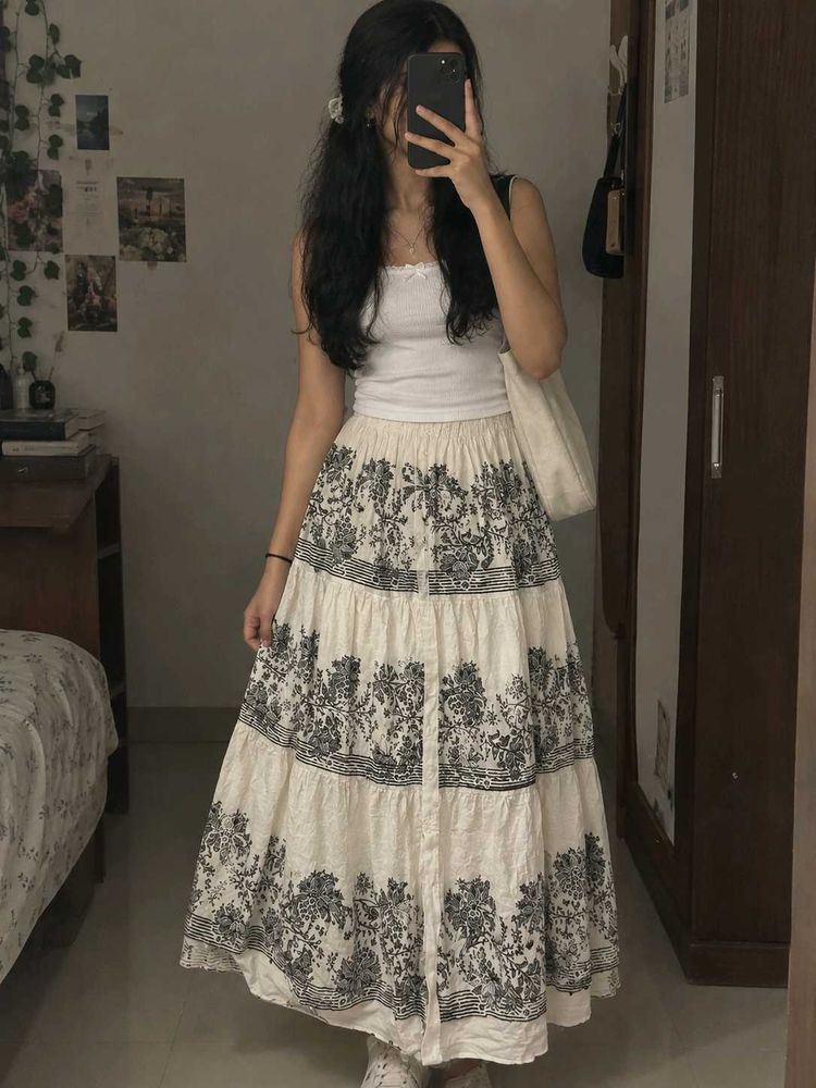Tiered Floral Maxi Skirt