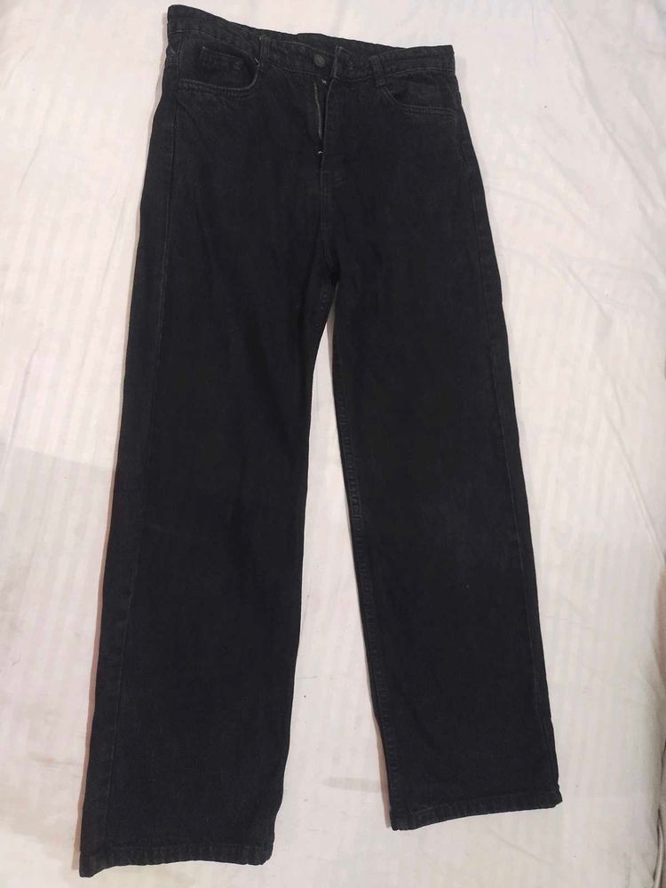 Wide Leg Black Denim Jeans