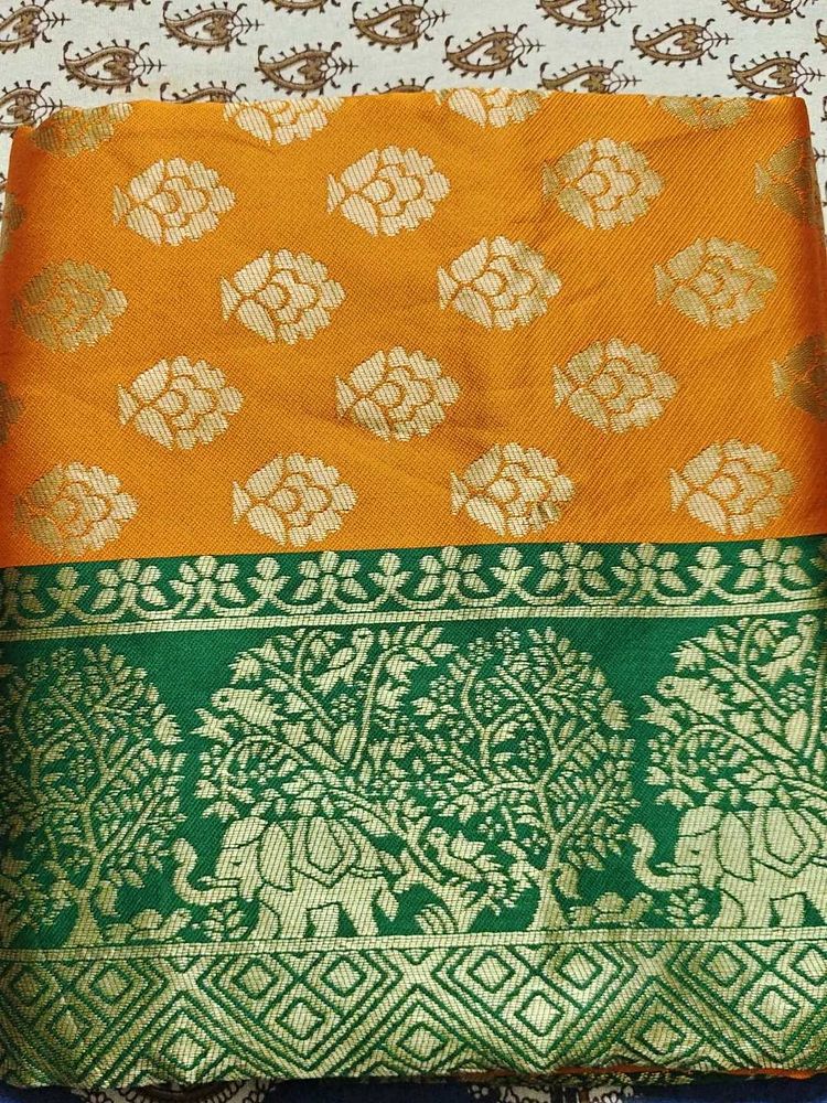 orange Banarasi Silk Saree