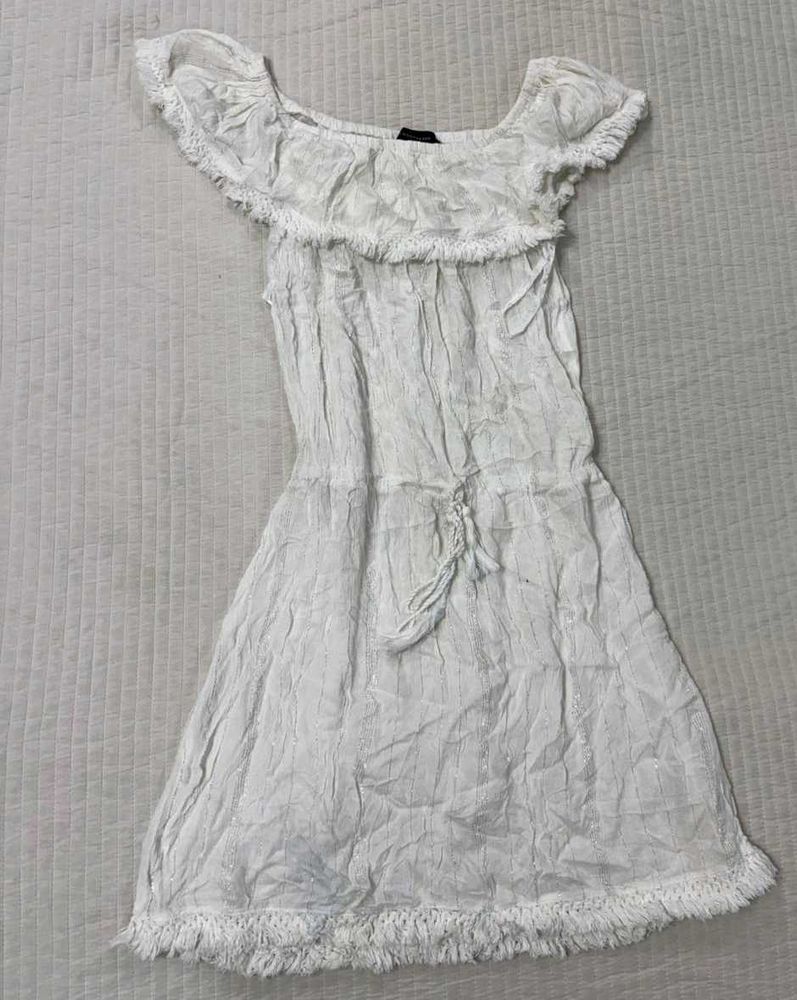 White Off-Shoulder Fringe Dress