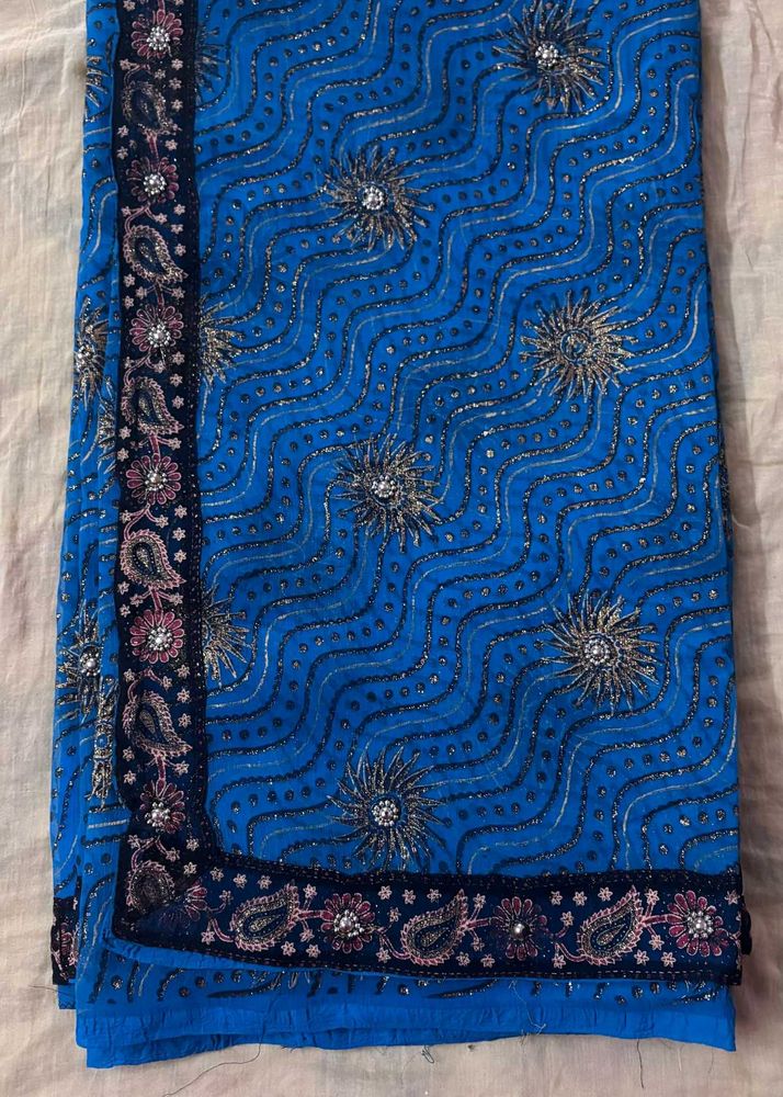 Vibrant Blue Embroidered Saree