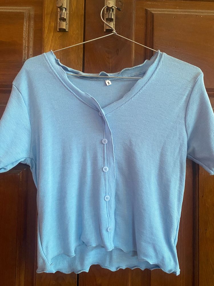 Baby Blue Button-Up Crop Top