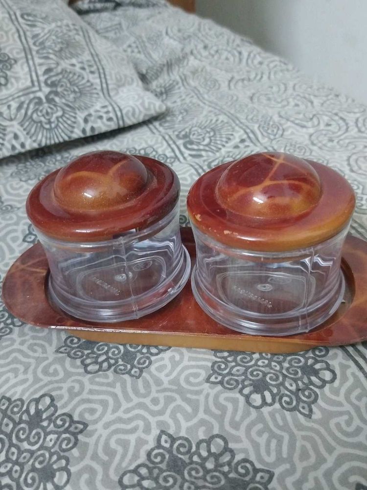 Vintage Wooden Tray with Jars