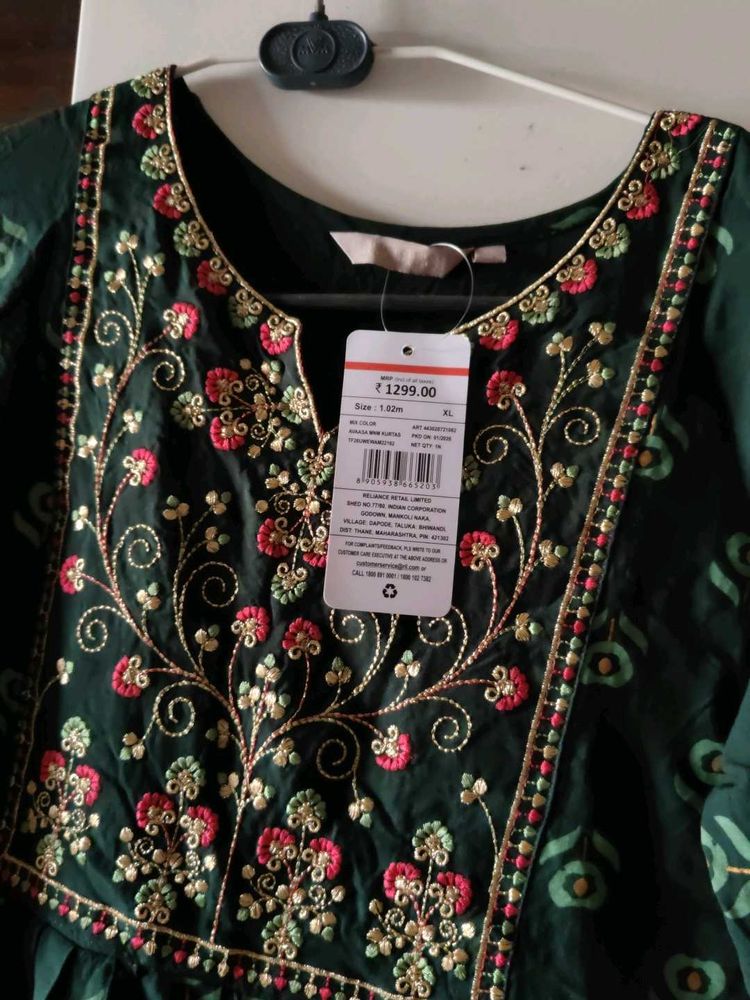 New Embroidered Green unused kurti