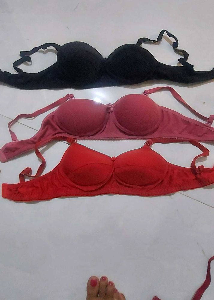 3 Pack Padded Bras - Black, Pink &amp; Red