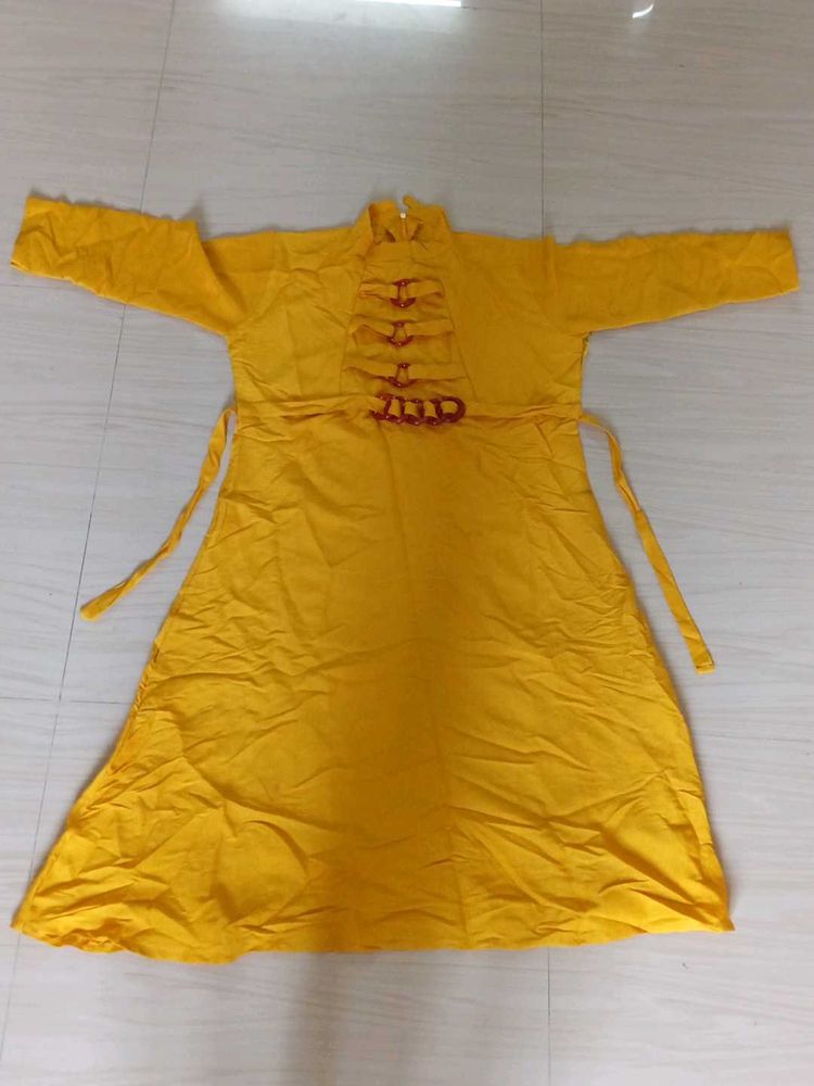 Yellow Kurta with Red Embroidery