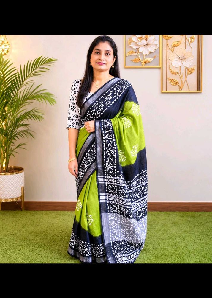 Panna Batik Linen Saree