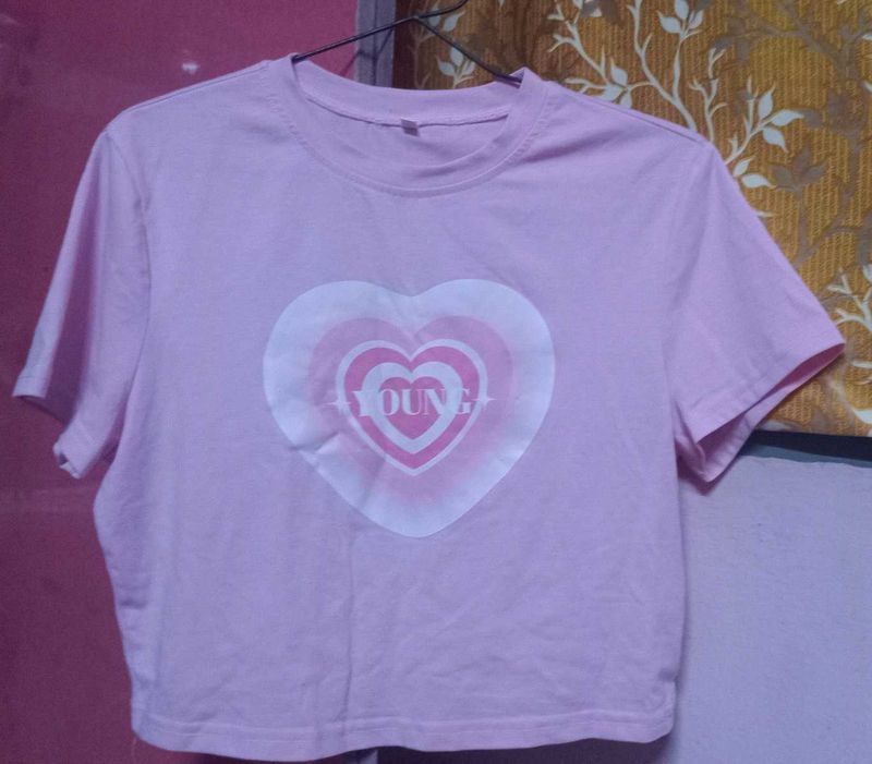 Cute Baby Pink Graphic Crop Top