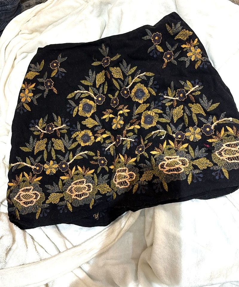 Embroidered Black Mini Skirt