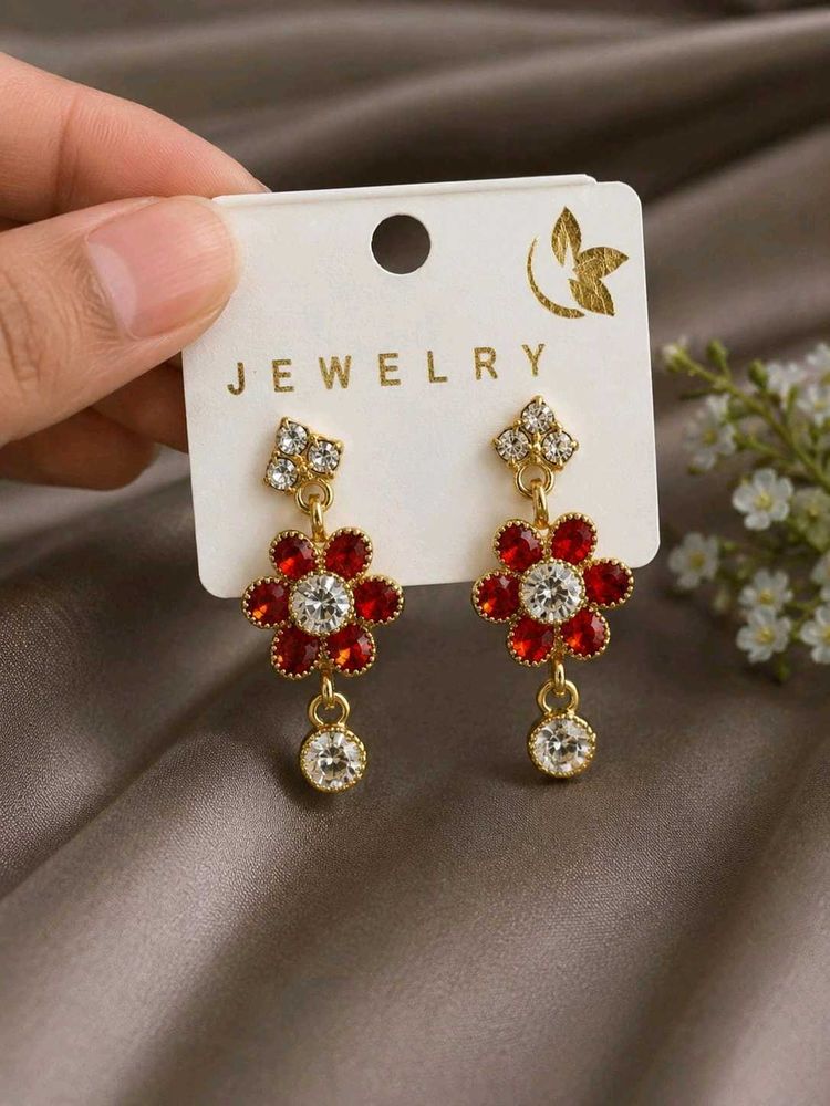 ❤️ Red Floral Stone Earrings | Elegant Party Wear