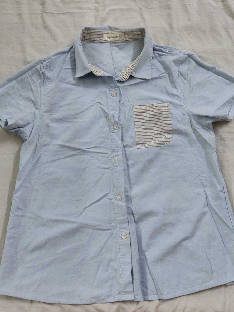 Light Blue Striped Pocket Button-Down Shirt