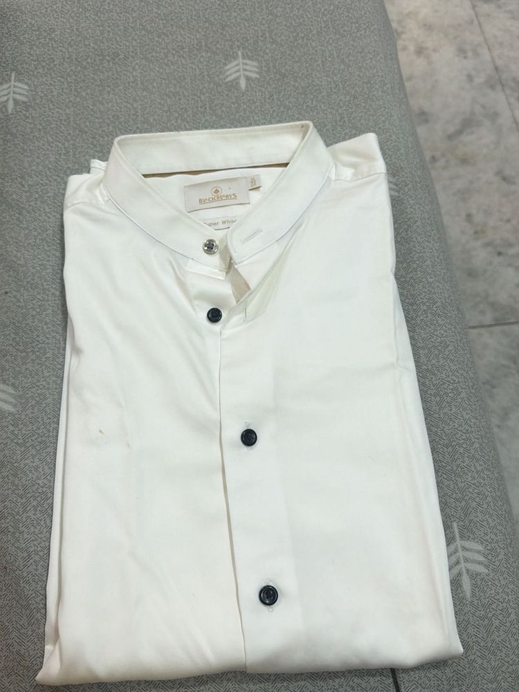 Classic White Mandarin Collar Shirt