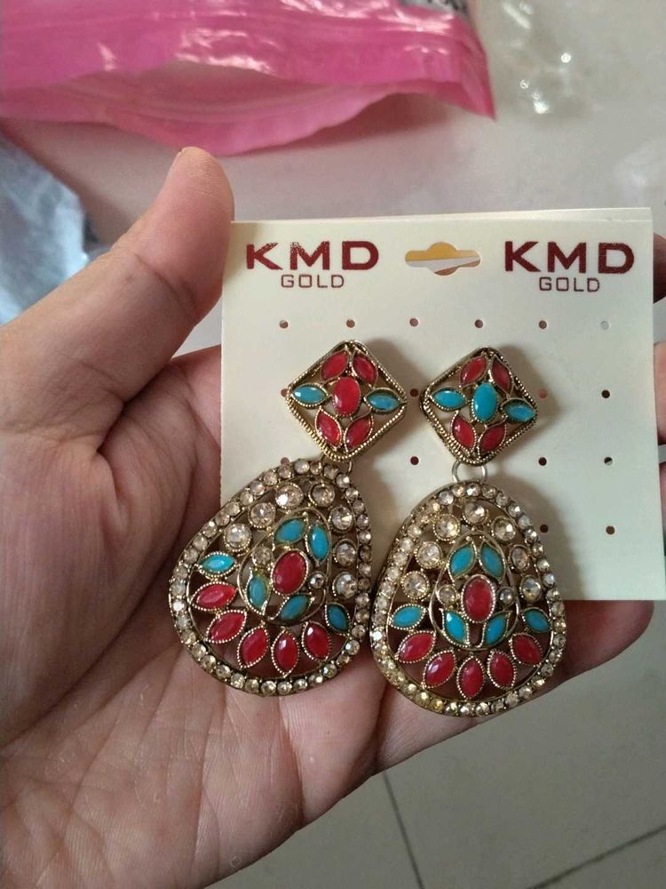 KMD Gold Gemstone Drop Earrings