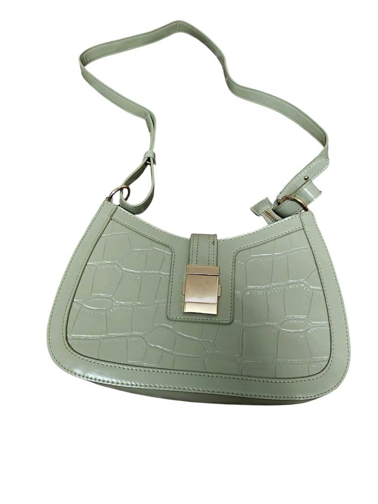 Sage Green Croc Embossed Shoulder Bag