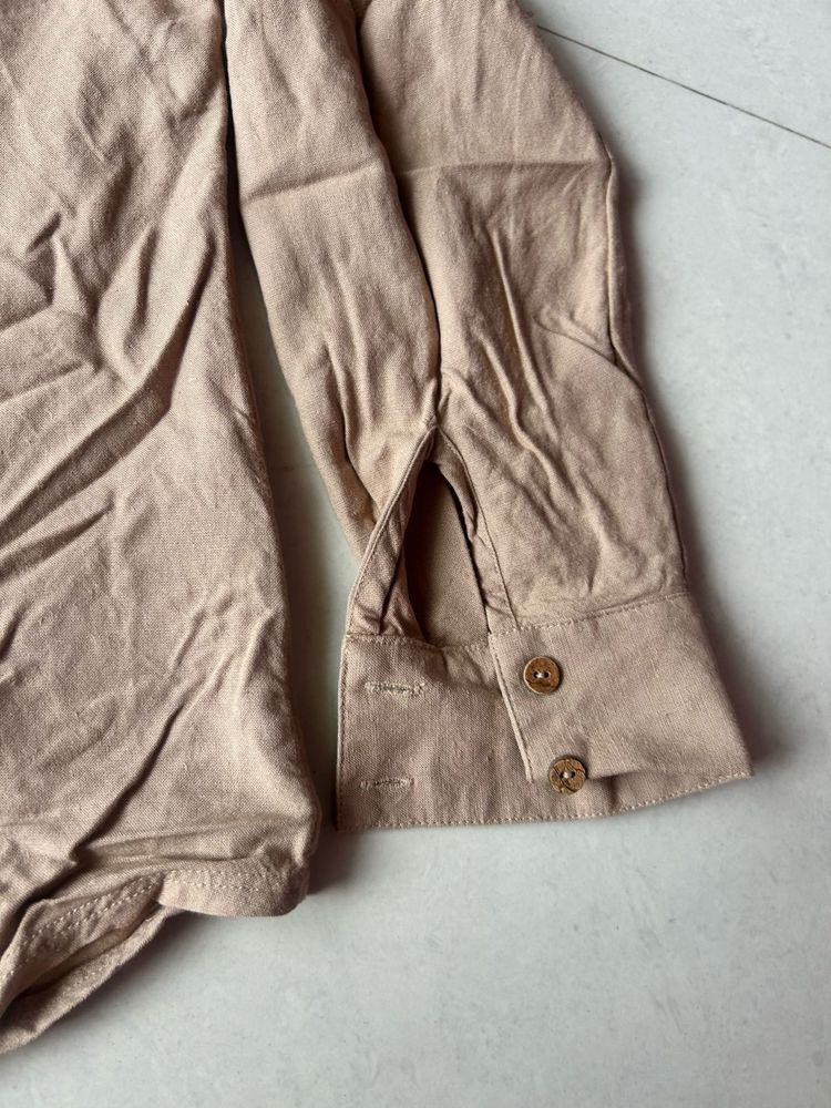 Casual Beige Button-Up Shirt