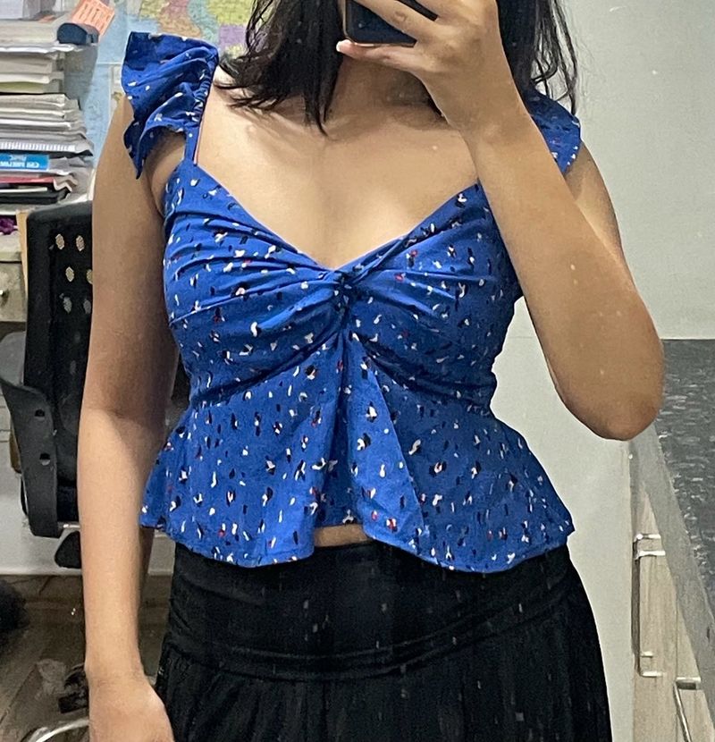 Blue Peplum Front-Twist Top