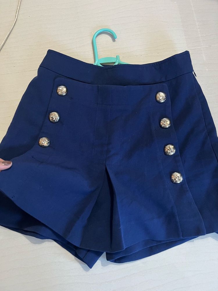 Navy Blue Button-Front Skort