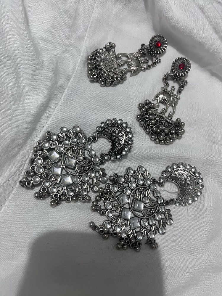 Oxidized Silver Jhumka Earrings Set