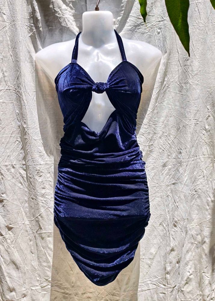 Velvet Bow Cutout Dress