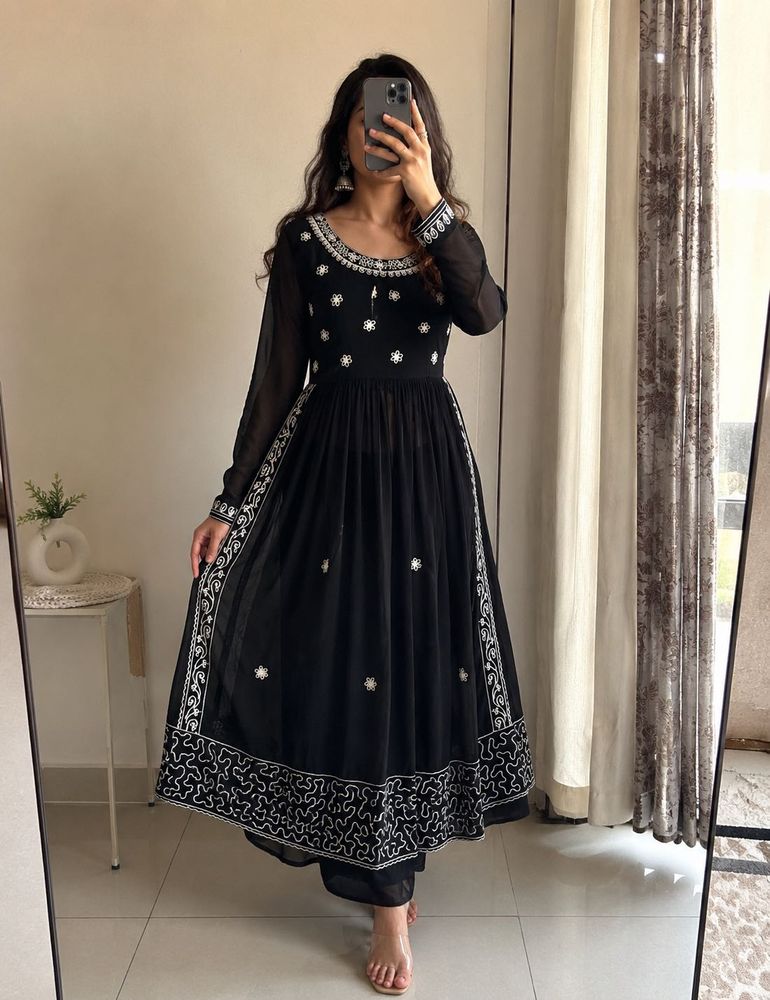Black &amp; white embroidered kurta with sharara