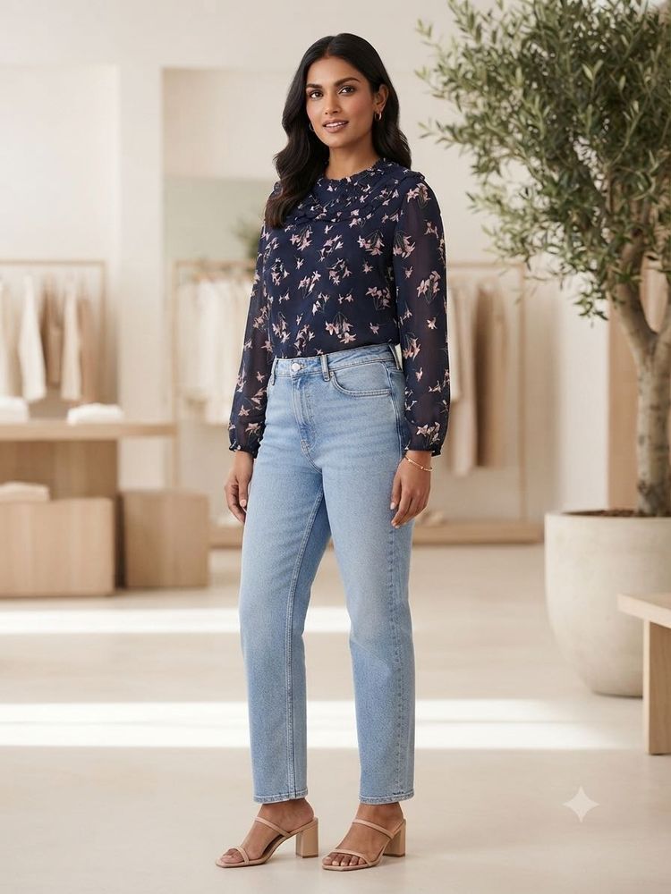 Chic Floral Print Sheer Blouse