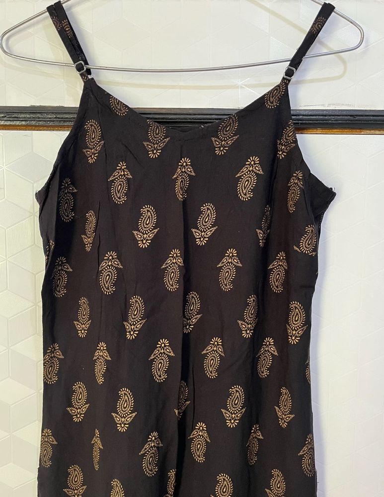 Black Strapless Paisley Print Kurta