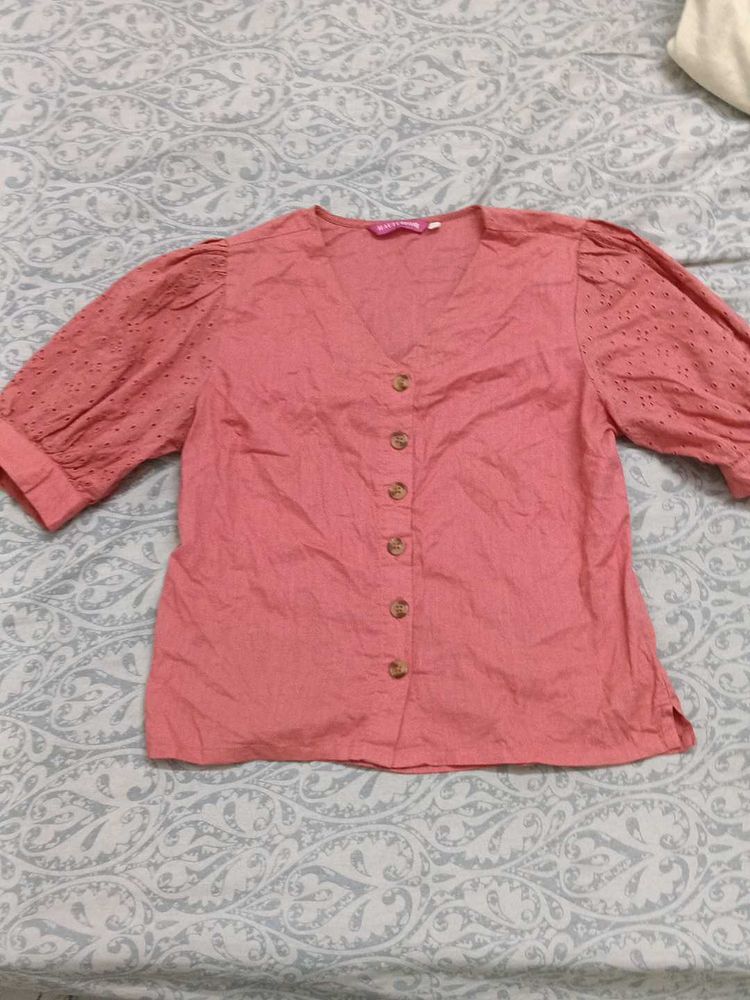 Cute Pink Broderie Anglaise Puff Sleeve Top