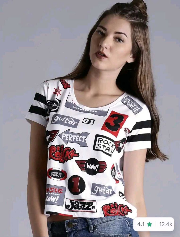 Kook N Keech Women White Printed Crop Top T-Shirt