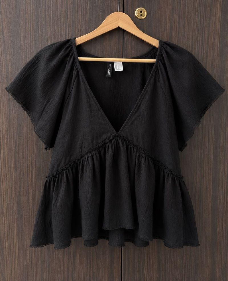 H&amp;M Black Peplum V-Neck Top