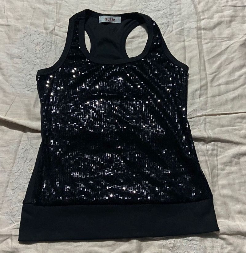 Sparkly Black Sequence Tank Top