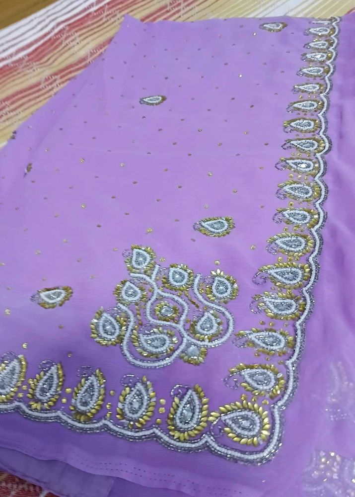 Beautiful Lavender Embroidered Saree with blouse