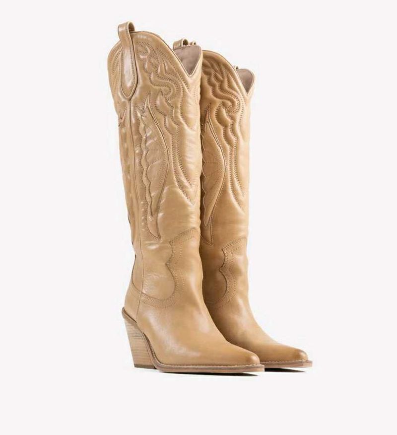 Tan Leather Western Cowboy Boots